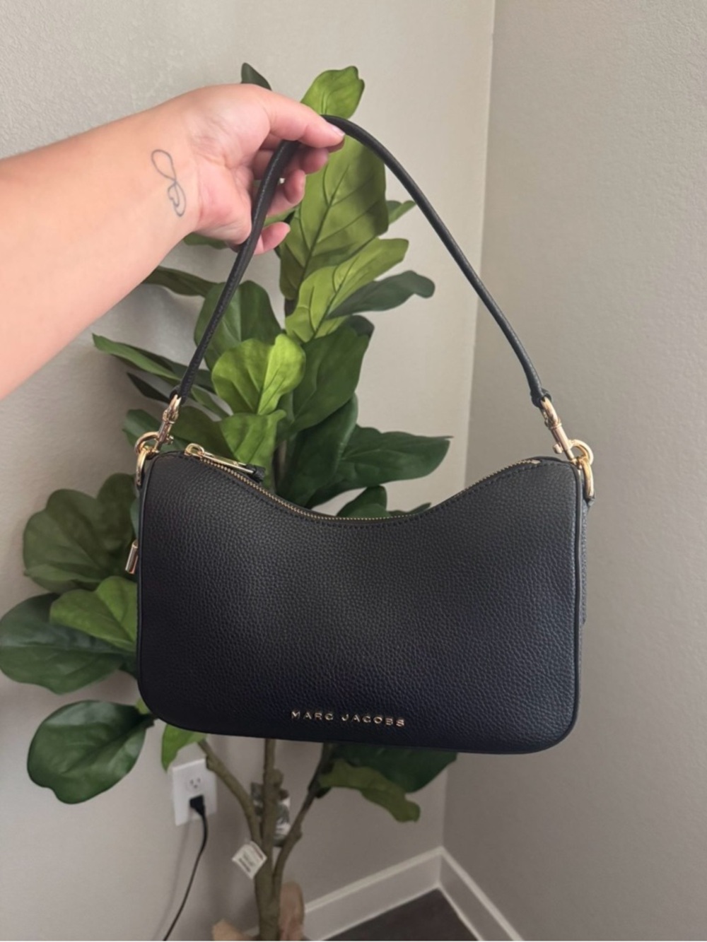 Marc Jacobs Black Pebbled Shoulder Bag with Gold Hardware